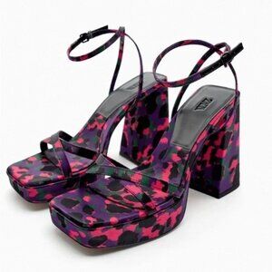 NWT Zara multicolour abstract print chunky platform heeled sandal, EU 38
